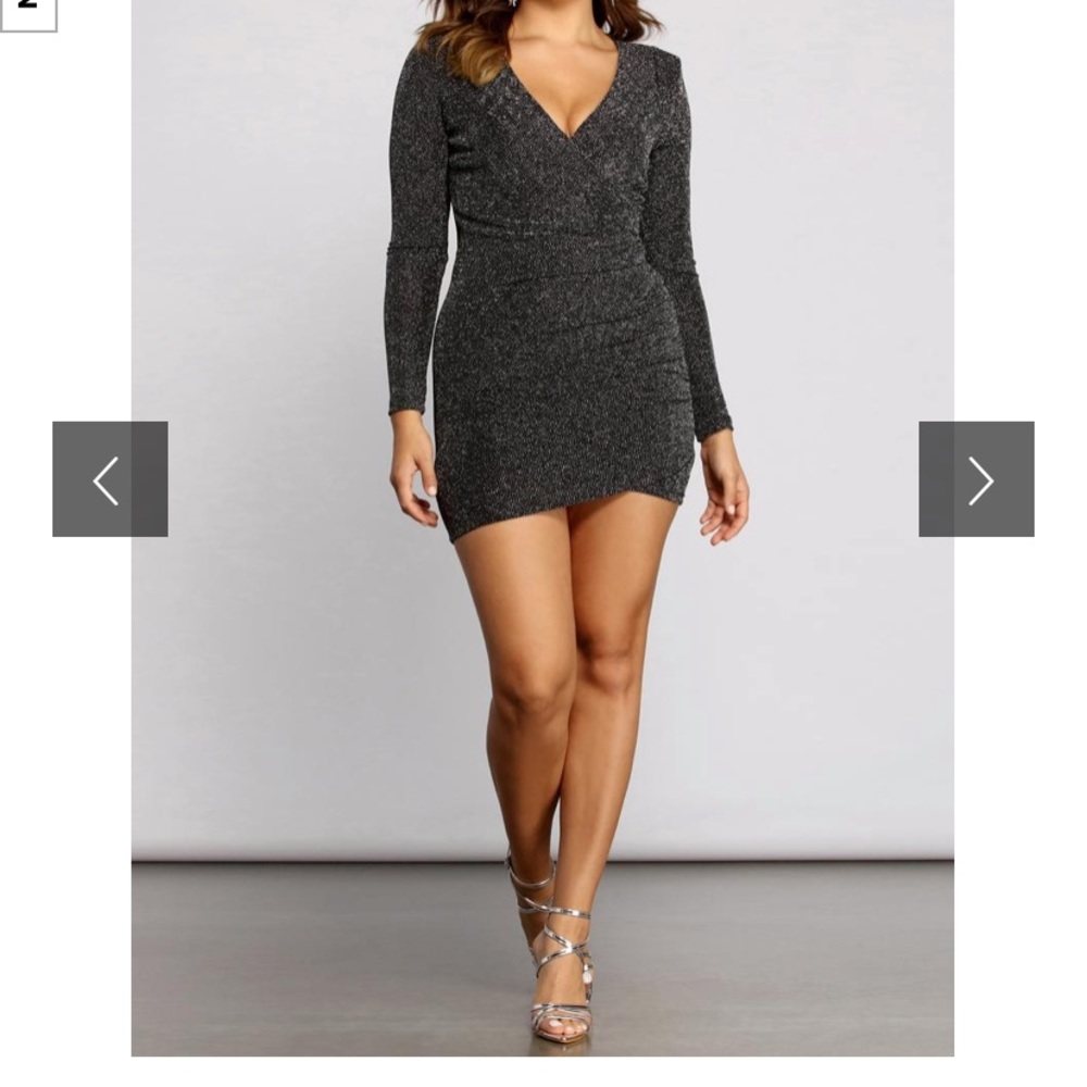 WRAPPED IN GLAMOUR RUCHED GLITTER MINI DRESS